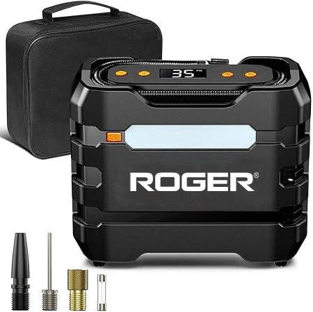 Roger Portable 12V DC Air Compressor Pump with Digital Gauge, Auto Shut-Off & LED Light | Tyre Inflator | OB 285